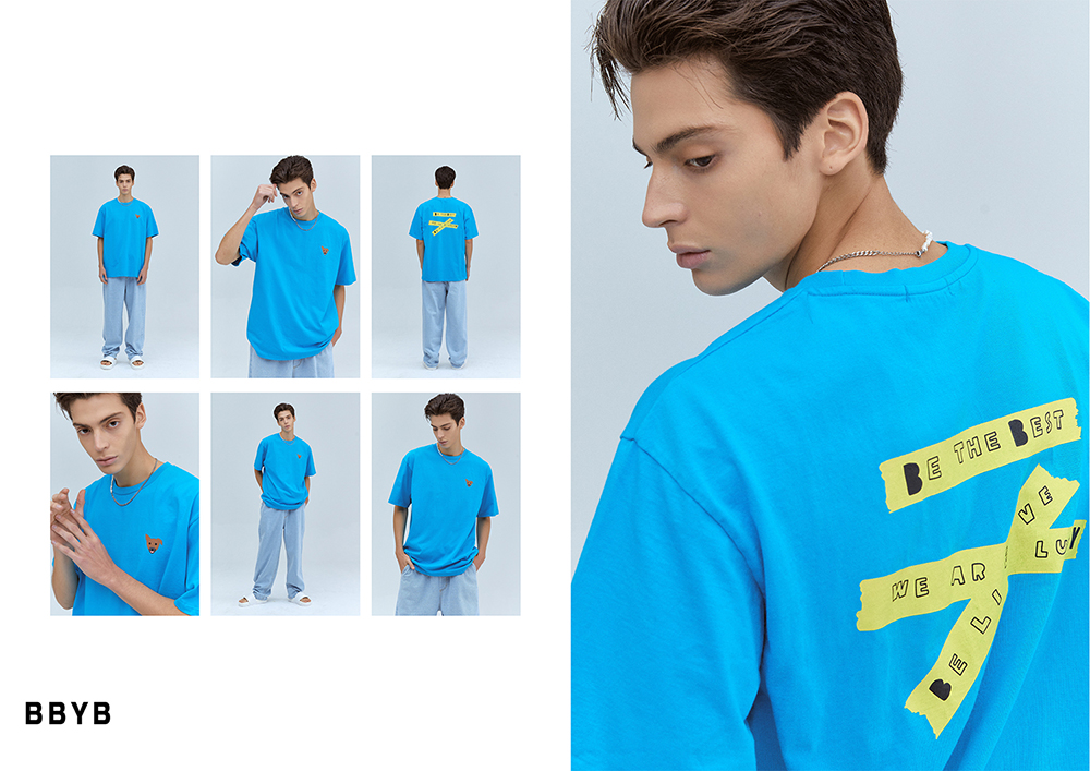 @leafnine BBYB Unisex Yellow Tape Over-fit T-shirt (Blue)